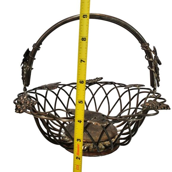 Godinger Silver Art Co Ltd. Wire Basket With Handle Grapevine Grape Leaves 11" - Picture 10 of 12